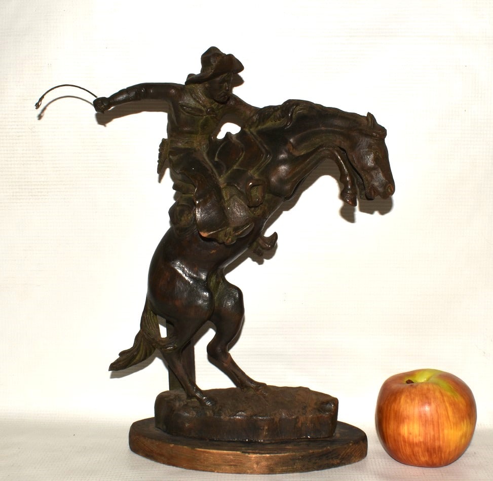F/ART CARVED PINE "BUCKING BRONCO" AFTER REMINGTON (1 of 8)