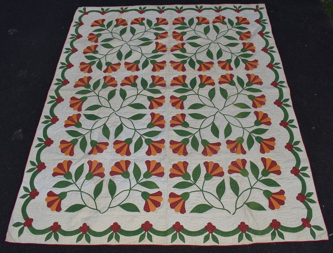 EARLY HAND SEWN QUILT, 19TH C., 76" X 90" (1 of 9)