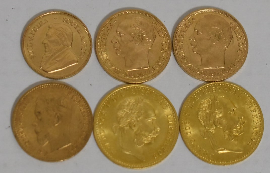 LOT (6) INCLUDES DANISH TEN KRONER GOLD COINS C.1904/09 (1 of 5)