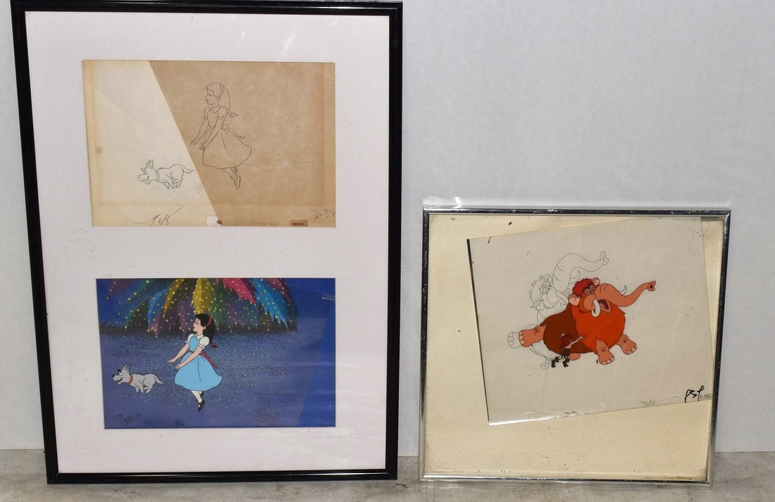 (2) VINTAGE DISNEY TYPE CELLS/DRAWINGS, C. 1973 (1 of 6)