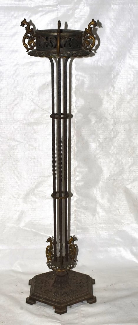 ART DECO BRONZE (EDGAR BRANDT?) FIGURAL FERN STAND (1 of 5)
