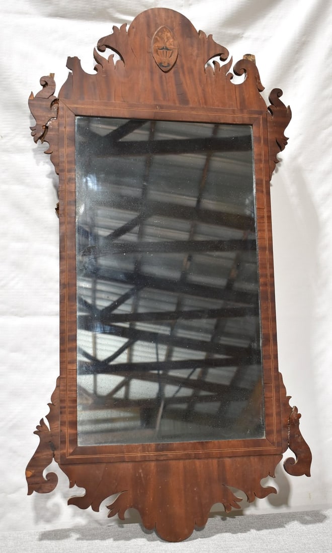 FINE CHIPPENDALE MAHOGANY INLAID MIRROR, 18/19TH C. (1 of 6)