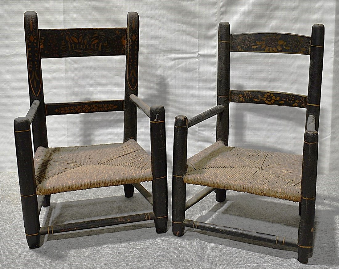 LOT (2) EARLY STENCILED CHILDS CHAIRS, 19TH C. (1 of 7)
