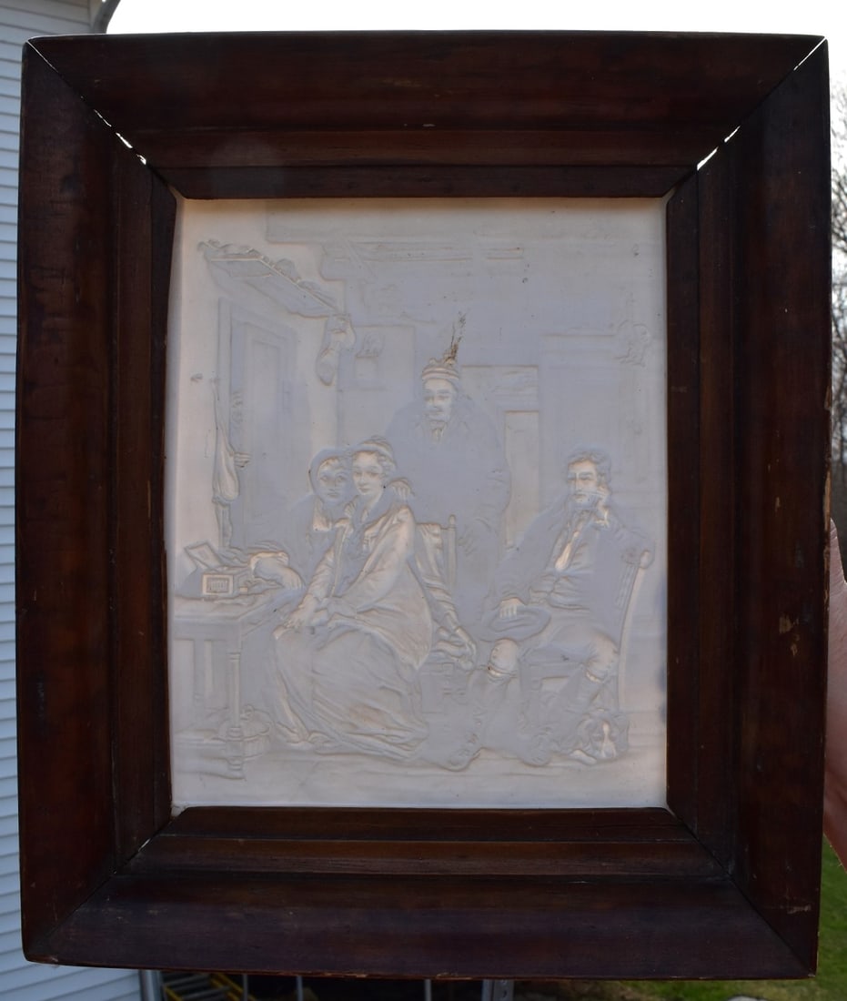 LARGE GERMAN LITHOPANE W/INTERIOR SCENE, 19TH C. (1 of 3)