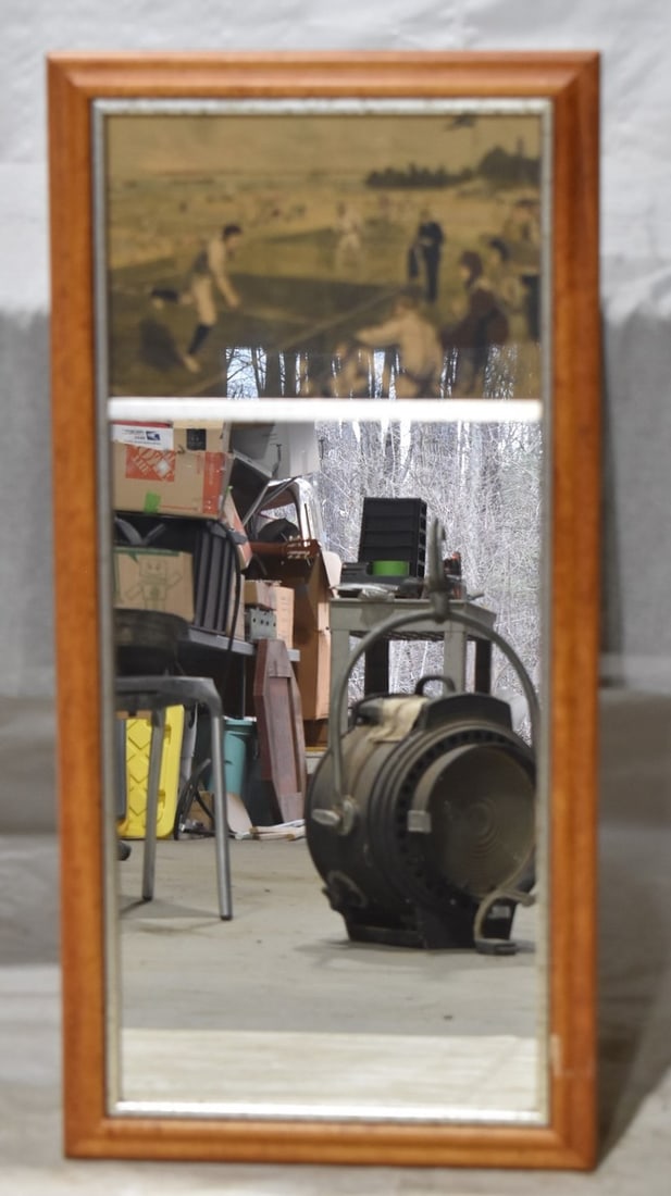 CONTEMPORARY FIGURED MAPLE 2 PART MIRROR, 20TH C. (1 of 3)
