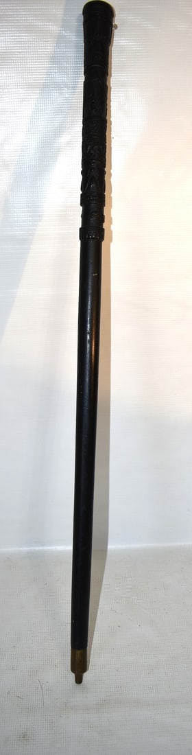 INCREDIBLE FOLK ART CANE W/CARVED BLACK WALNUT/SHELLAC (1 of 18)
