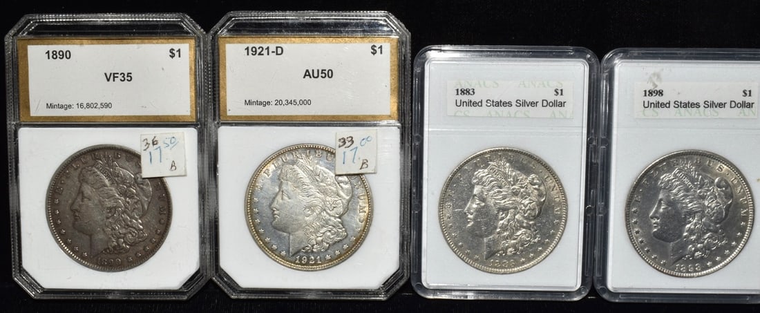 LOT (4) MORGAN SILVER DOLLARS VARIOUS DATES (1 of 2)