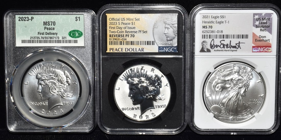 LOT (3) 2021/23 MORGAN/EAGLE DOLLARS PROOF/MS-70: LOT (3) 2021/23 MORGAN/EAGLE DOLLARS PROOF/MS-70
