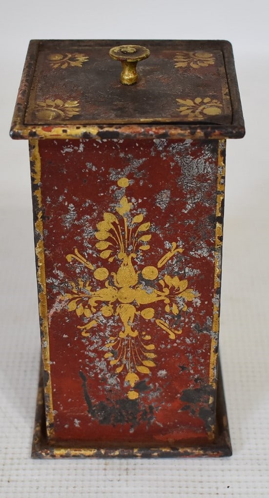 EARLY PAINTED TOLEWARE MYSTERY/MAGIC BOX, 19TH C. (1 of 7)