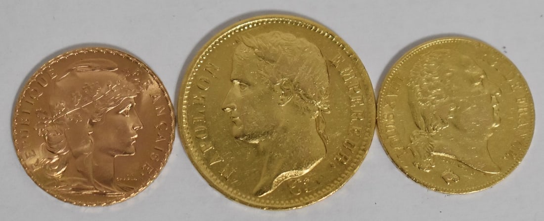 LOT (3) FRENCH GOLD COINS, 1811, 1817, 1907 (1 of 4)