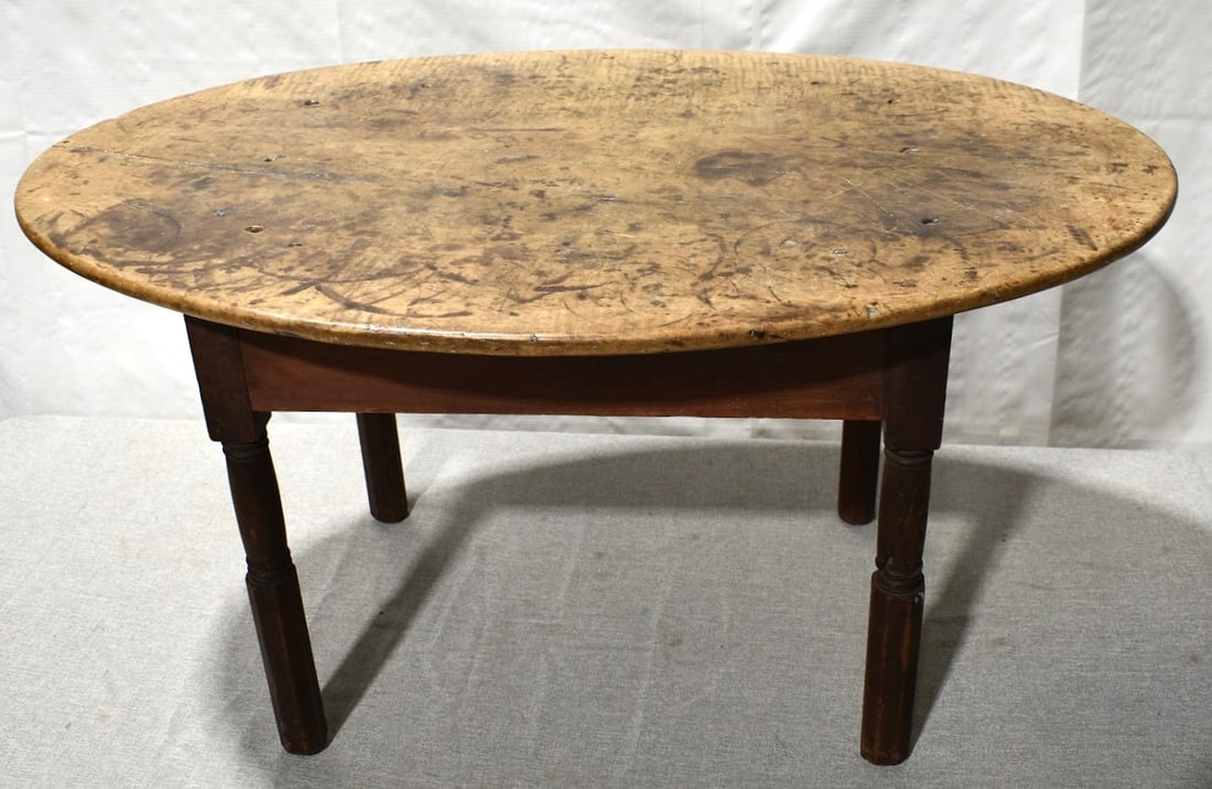 EARLY TIGER MAPLE TAVERN TABLE (SHORT), 18TH C. (1 of 5)