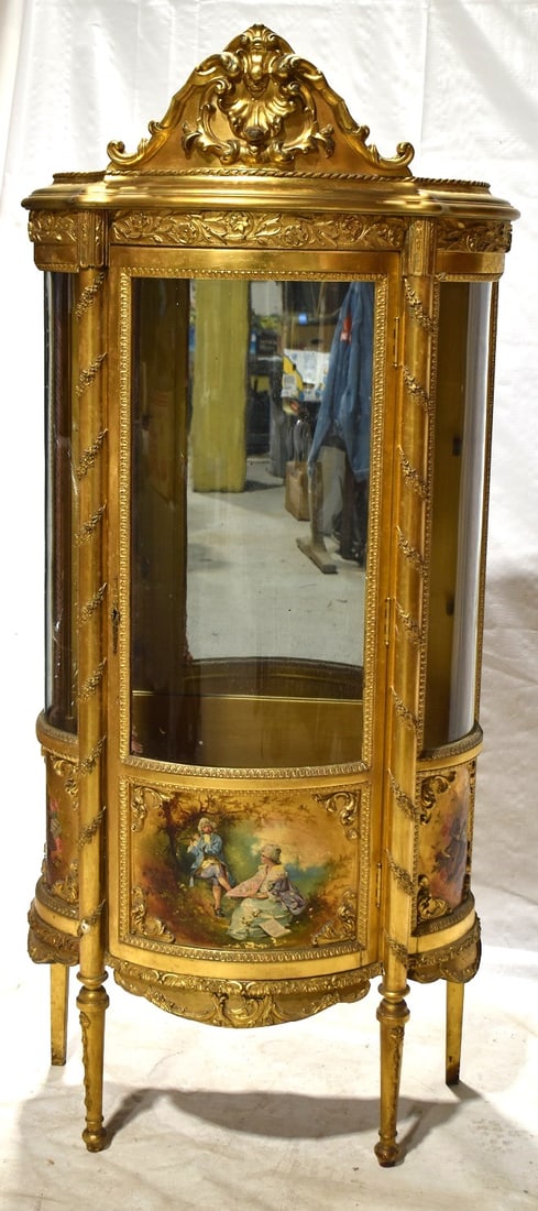 FRENCH GOLD LEAF CURIO CABINET, 19/20TH C., 62" X 28" (1 of 18)