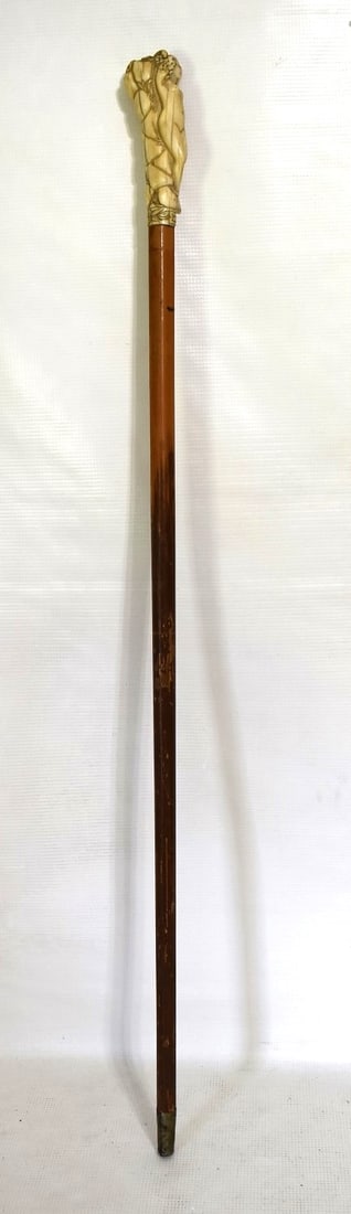 ENGLISH/FRENCH CARVED FEMALE NUDE CANE W/WOMAN IN CHAIN (1 of 5)