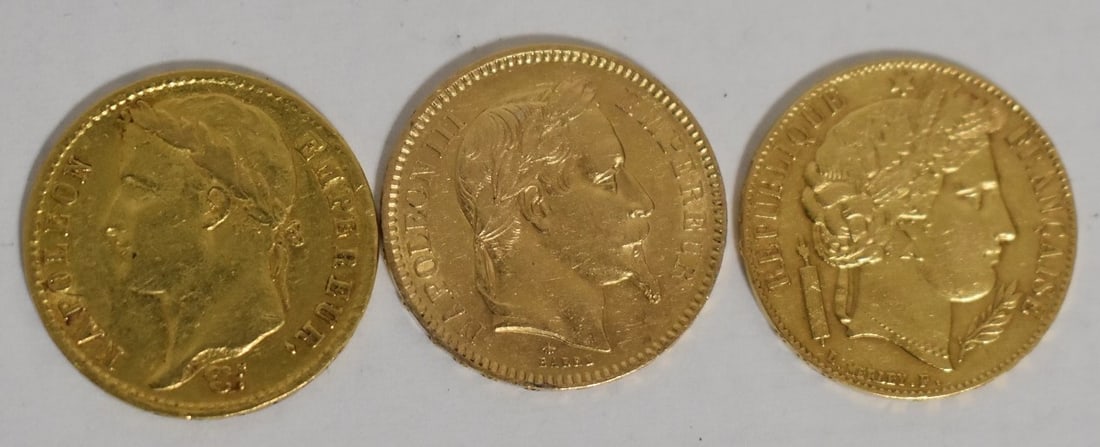 LOT (3) FRENCH GOLD COINS, 1813, 1851, 1862 (1 of 9)