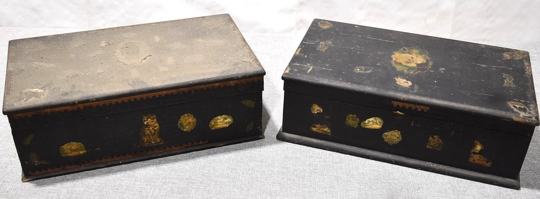 LOT (2) COUNTRY DECOUPAGE MEMORY BOXES, 19TH C. (1 of 14)
