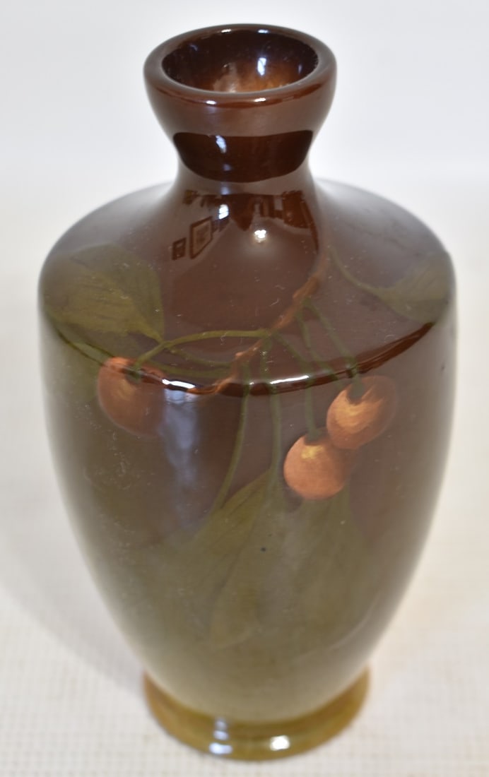 ROOKWOOD STANDARD GLAZE (CHERRY DECORATION) VASE SIGNED (1 of 7)