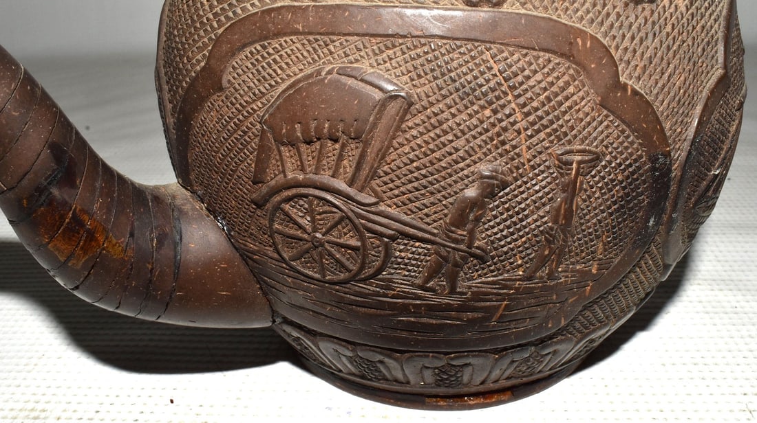 SET CARVED COCONUT SHELL TEA SET. 19/20TH C. - 6