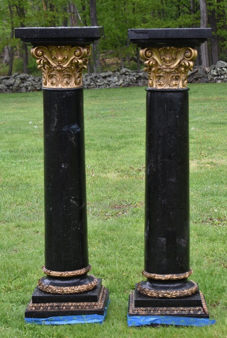 PR CLASSICAL POLYMER CORINTHIAN COLUMNS, 20TH C.: PAIR CLASSICAL POLYMER CORINTHIAN COLUMNS, 20TH C., H. 54" TOP 15" X 15"
