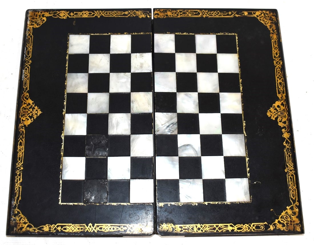 VICTORIAN FAUX BOOKS GAME BOARD W/ABALONE SHELL & GILT (1 of 7)