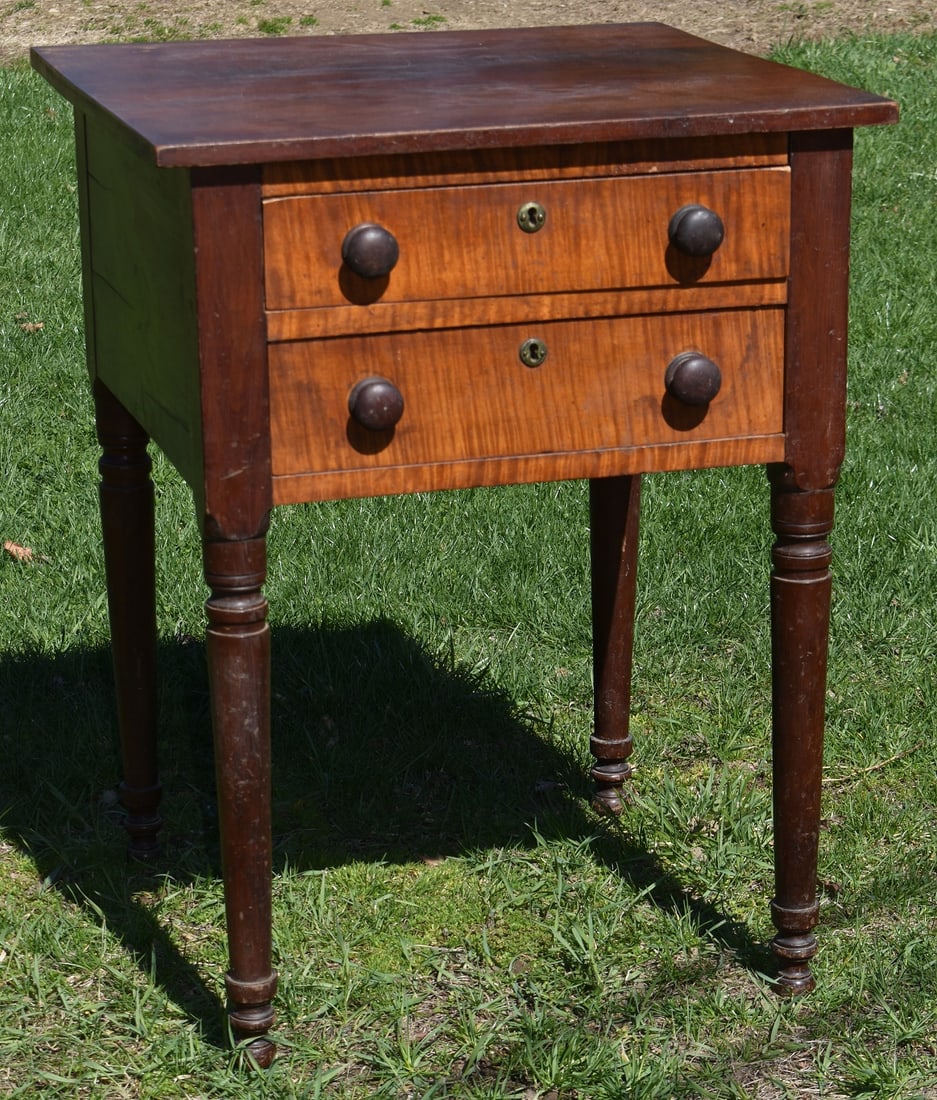 SHERATON WALNUT/TIGER MAPLE WORK STAND C. 1830 (1 of 5)