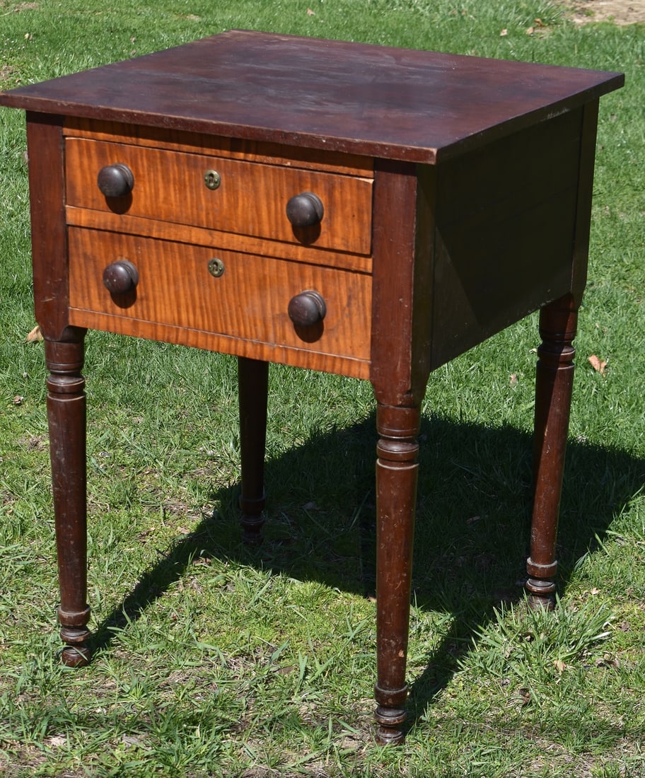 SHERATON WALNUT/TIGER MAPLE WORK STAND C. 1830 - 2