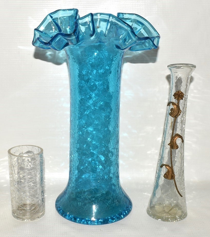 LOT (3) VICTORIAN CRACKLE GLASS (1 of 10)