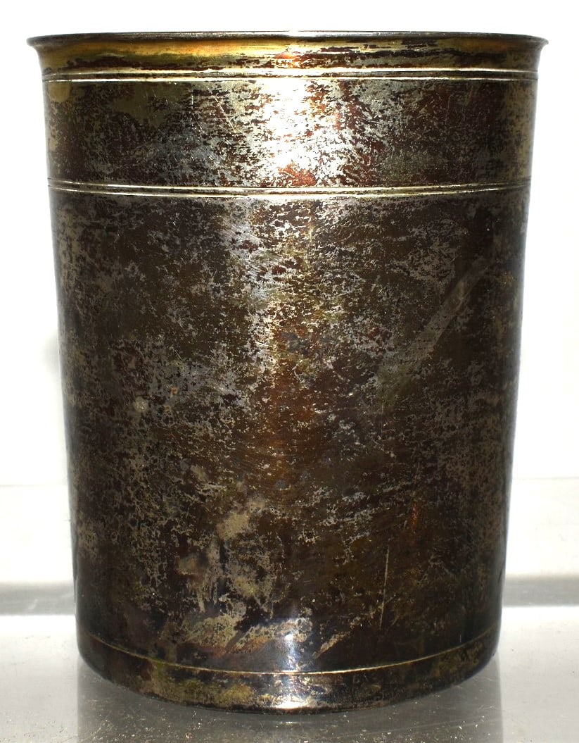 COLONIAL SILVER (HEAVY) CAMP CUP W/GOLD WASH AROUND RIM (1 of 6)