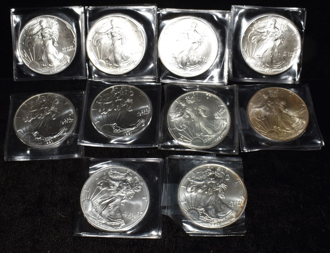 LOT (10) U.S. SILVER EAGLES 10 OZ 999 FINE MIXED DATES: LOT (10) U.S. SILVER EAGLES 10 OZ 999 FINE MIXED DATES