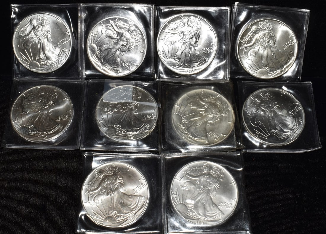 LOT (10) U.S. SILVER EAGLES 10 OZ 999 FINE MIXED DATES: LOT (10) U.S. SILVER EAGLES 10 OZ 999 FINE MIXED DATES