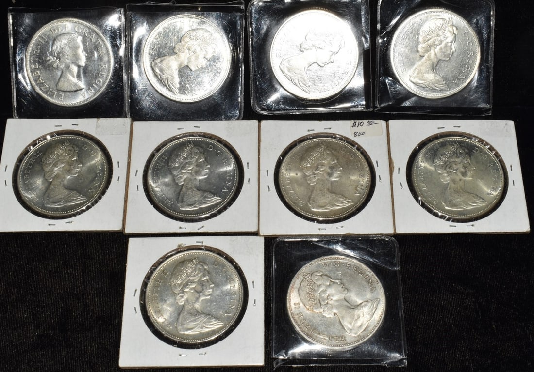 LOT (10) CANADIAN SILVER DOLLARS C.1965/66: LOT (10) CANADIAN SILVER DOLLARS C.1965/66