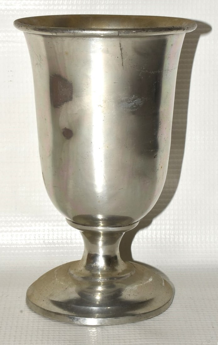 SHELDON & FELTMAN PEWTER GOBLET ALBANY NY, 1840'S: SHELDON & FELTMAN PEWTER GOBLET ALBANY NY, 1840'S, H. 6" (#1)