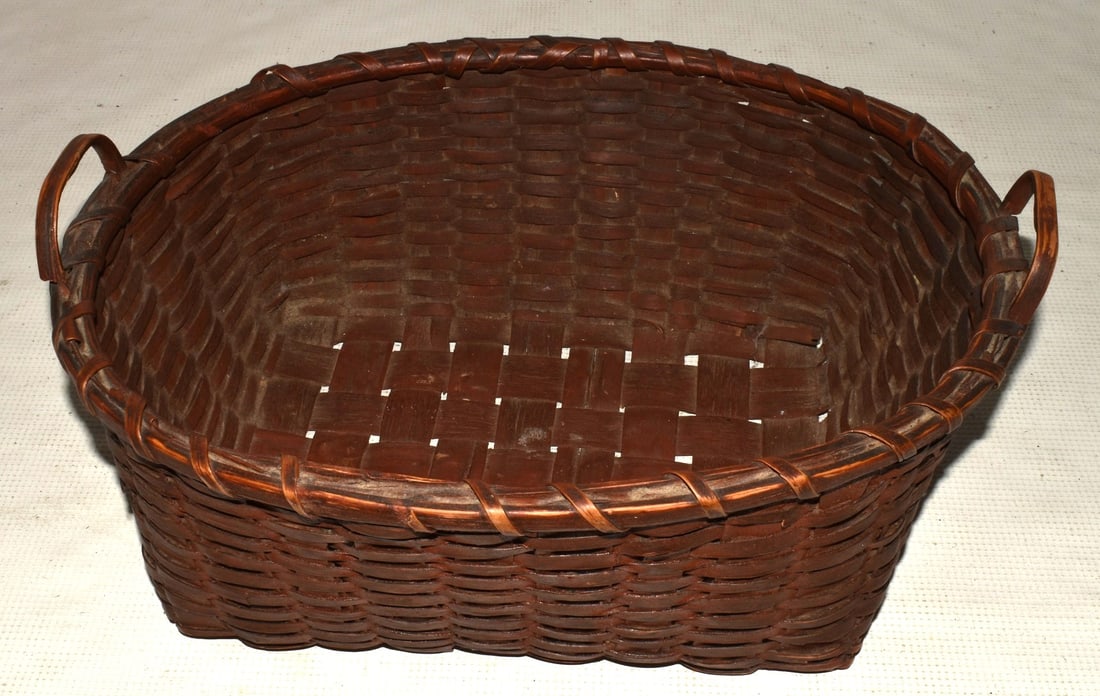 FINE COUNTRY PAINTED BASKET (RED) 19TH C. (1 of 6)