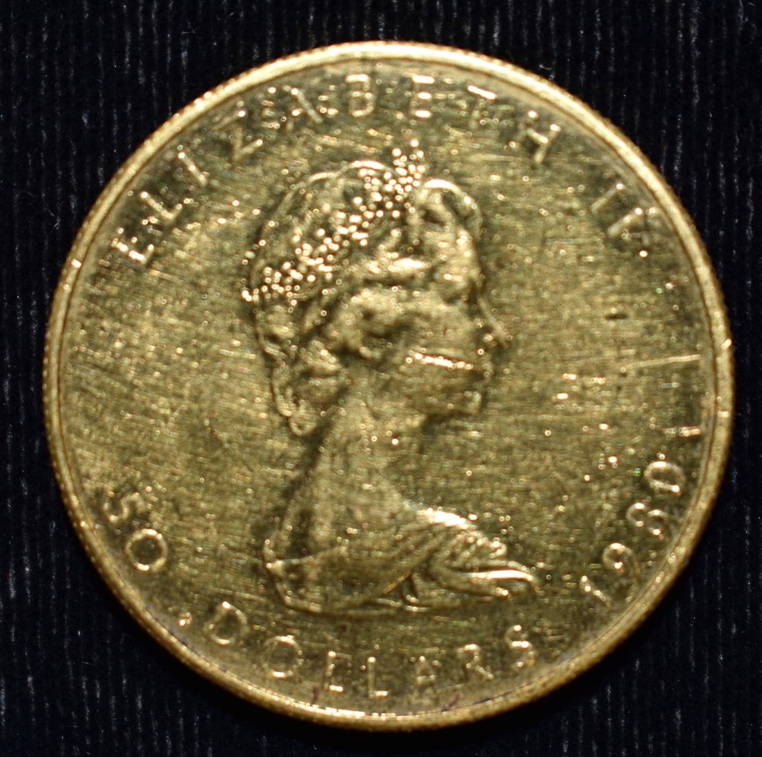 CANADIAN 50.00 DOLLAR GOLD MAPLE LEAF C.1980 (1 of 2)