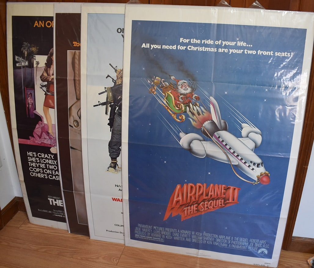 LOT (4) ASSORTED VINTAGE MOVIE POSTERS, C. 1980'S, 42" X 27": LOT (4) ASSORTED VINTAGE MOVIE POSTERS, C. 1980'S, 42" X 27"