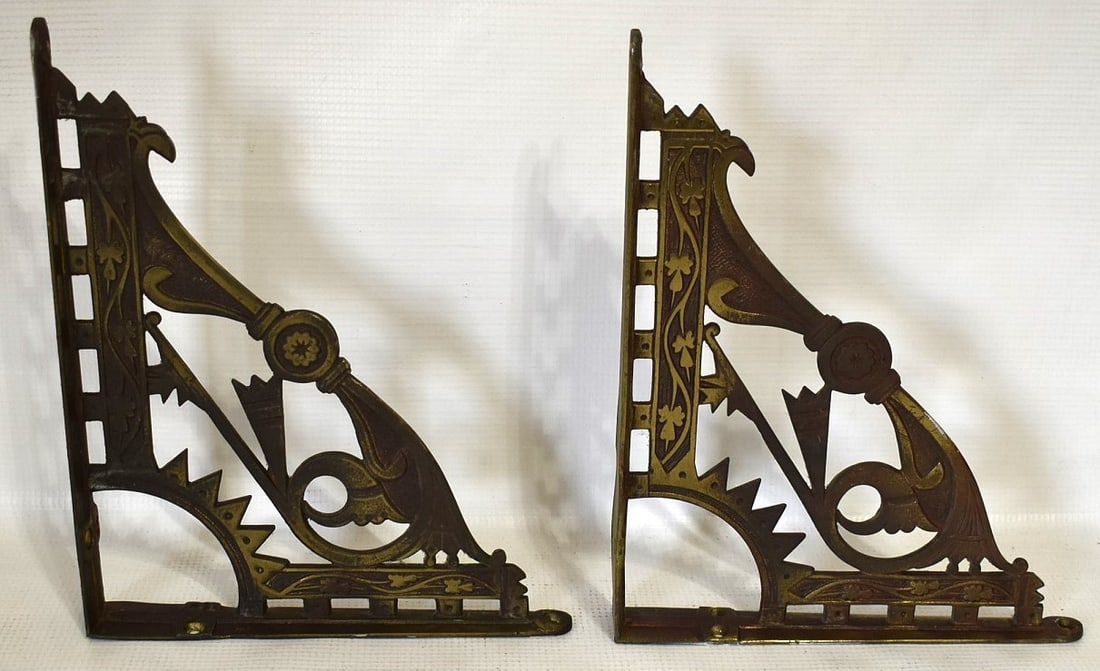 PAIR VICTORIAN BRASS SHELF BRACKETS, 19TH C. (1 of 5)