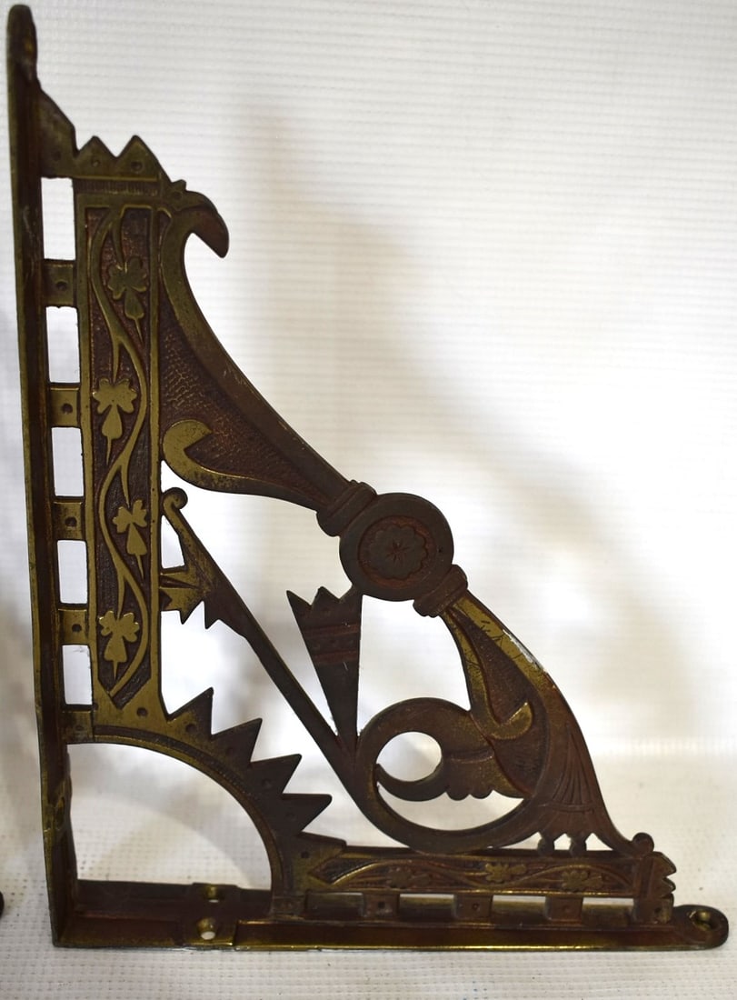 PAIR VICTORIAN BRASS SHELF BRACKETS, 19TH C. - 4