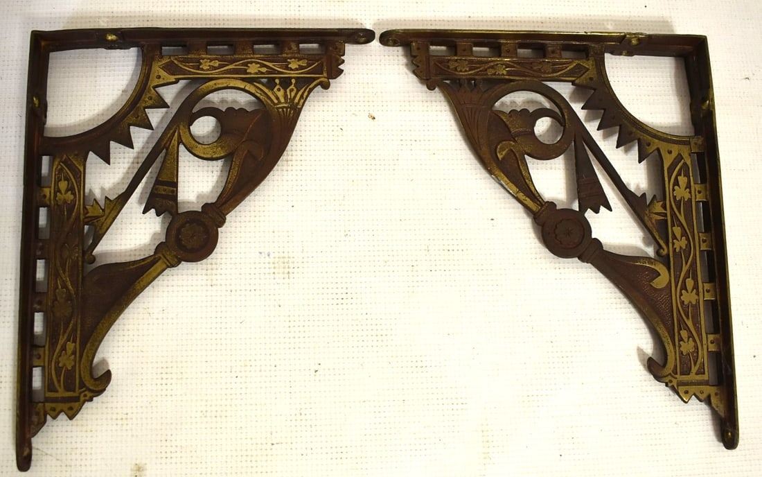 PAIR VICTORIAN BRASS SHELF BRACKETS, 19TH C. - 5