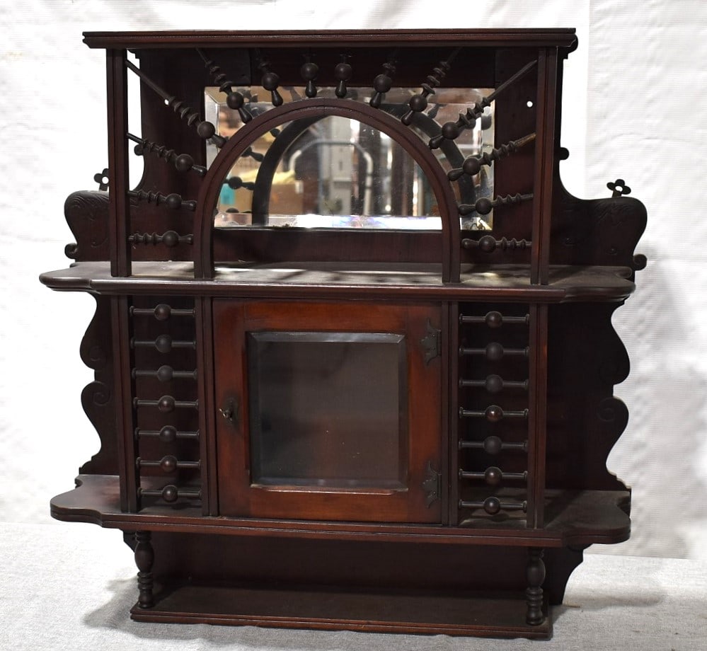 VICTORIAN MAHOGANY ETAGERE W/DOOR/MIRRORED BACK, 19TH C (1 of 7)