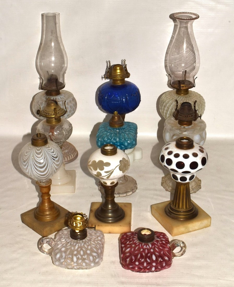 LOT ASSORTED VICTORIAN TABLE LAMPS, 19TH C.: LOT ASSORTED VICTORIAN TABLE LAMPS, 19TH C., H. TALLEST 16 1/2"
