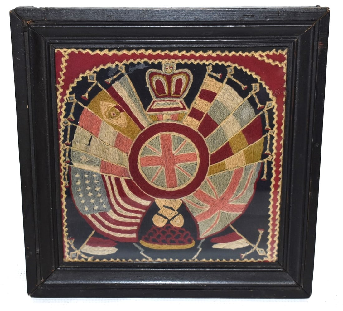 FOLK ART NEEDLEPOINT AMERICAN FLAG, AMER./BRITISH FLAG (1 of 5)