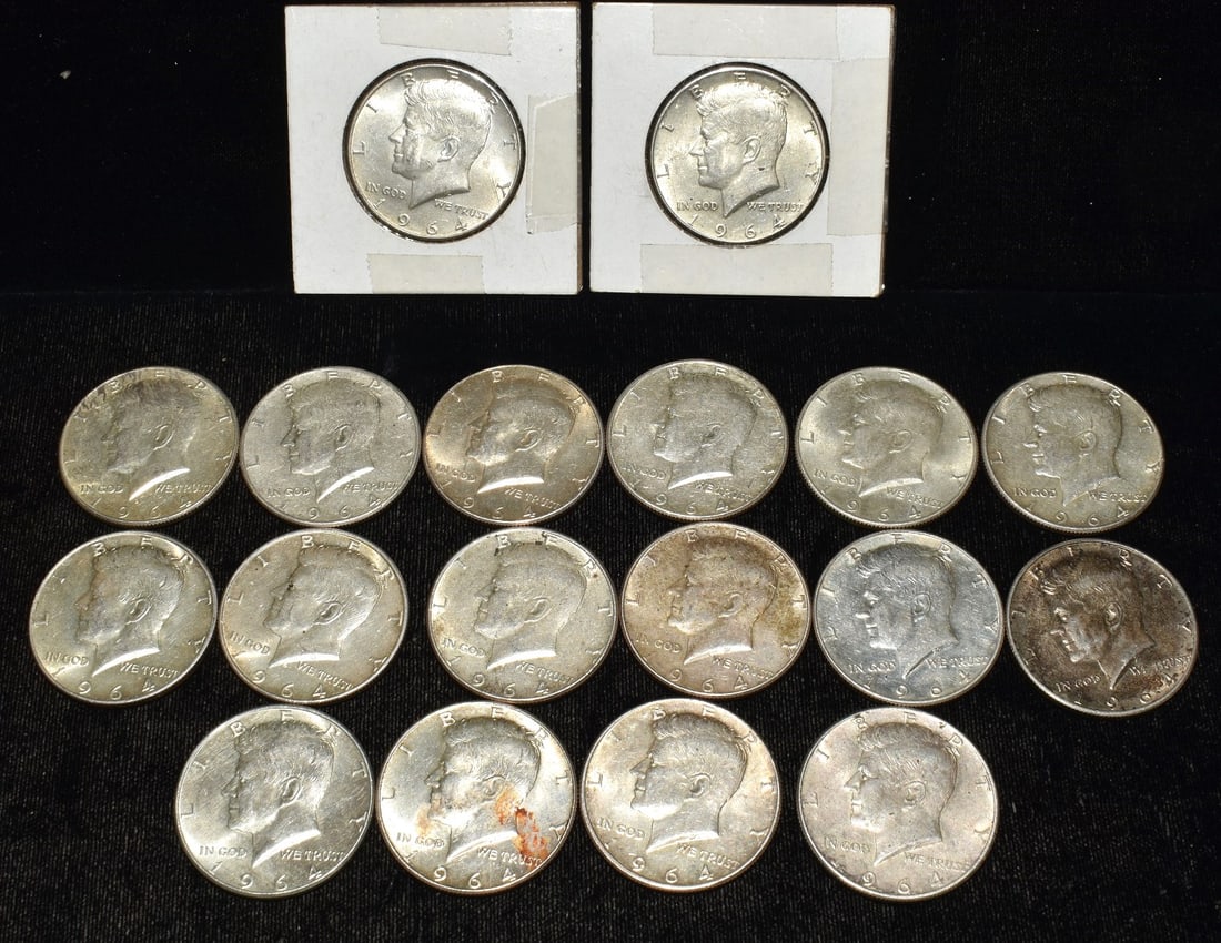 LOT (18) U.S. KENNEDY SILVER HALF DOLLARS C.1964 (1 of 2)
