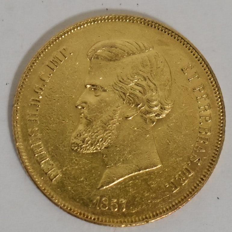 BRAZILIAN 20,000 REIS GOLD COIN C.1857: BRAZILIAN 20,000 REIS GOLD COIN C.1857