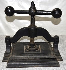 VICTORIAN IRON BOOKPRESS, 19TH C., H. 16", 11" X 16" (1 of 4)