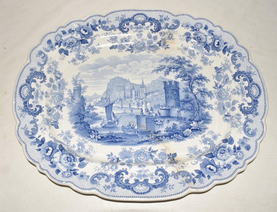 HUGE BLUETRANSFER DECORATED PLATTER "POMERANIA" (1 of 7)