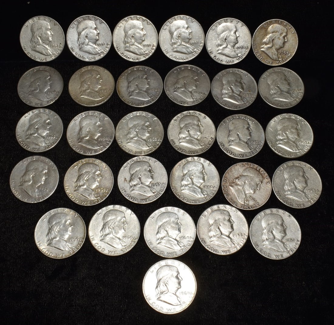 LOT (30) U.S. FRANKLIN HALF DOLLARS (1 of 2)