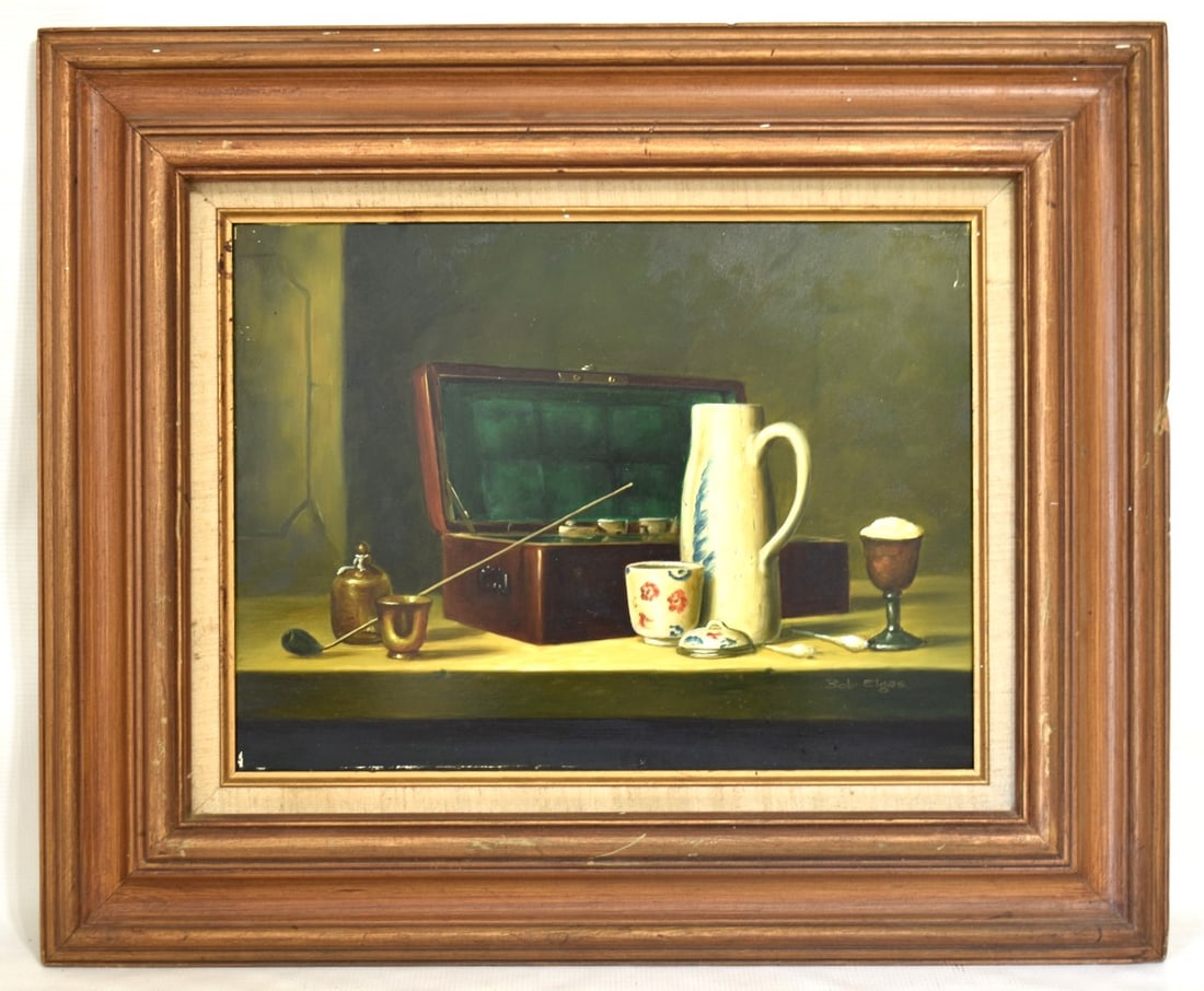 O/P STILL LIFE ON TABLE, SIGNED BOB ELGAS (1 of 4)