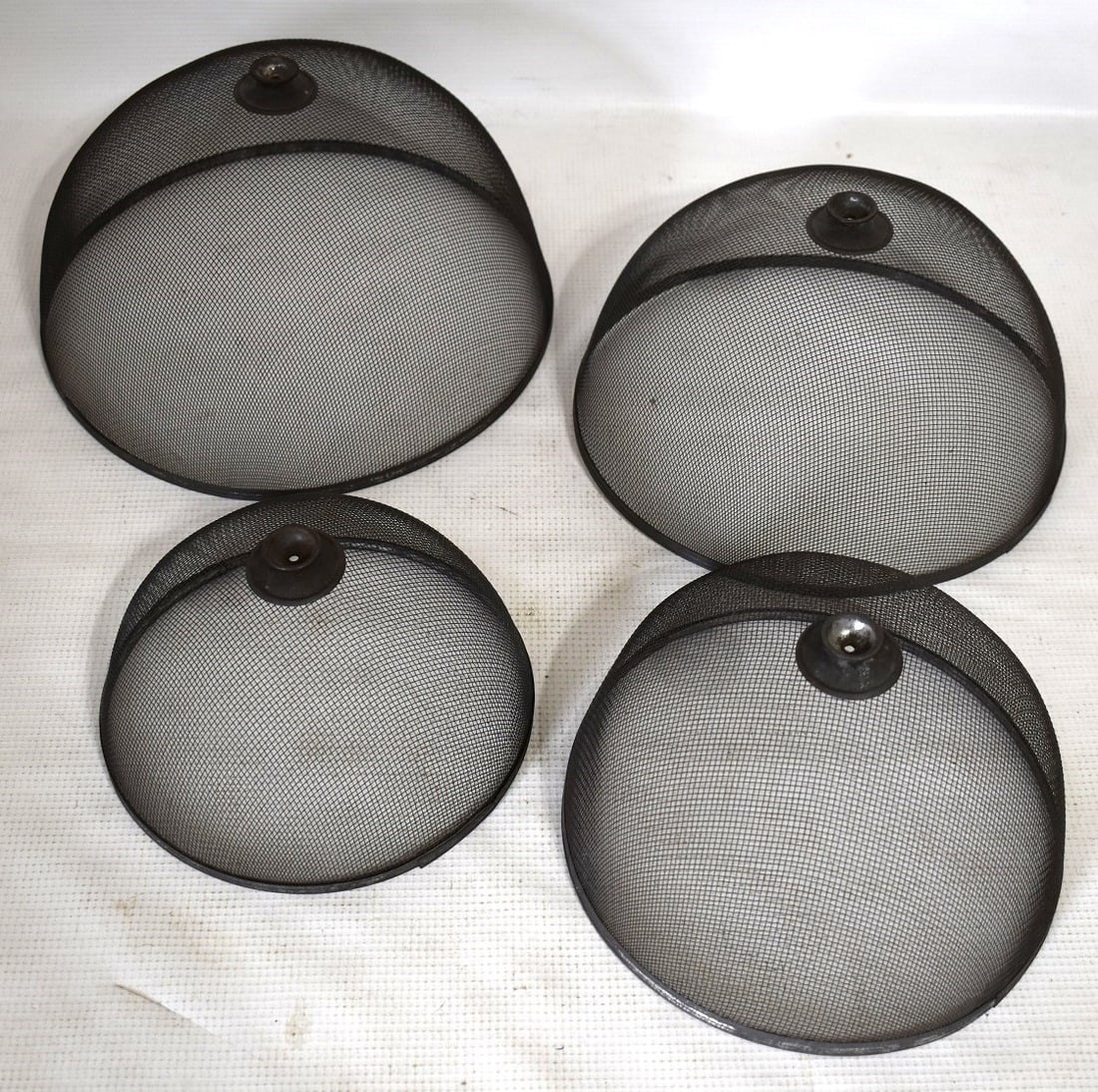 SET (4) JOHNSON'S IMPROVED DISH/PIE COVERS, 19TH C.: SET (4) JOHNSON'S IMPROVED DISH/PIE COVERS, 19TH C., LARGEST H. 5 1/2" D. 9 1/2"