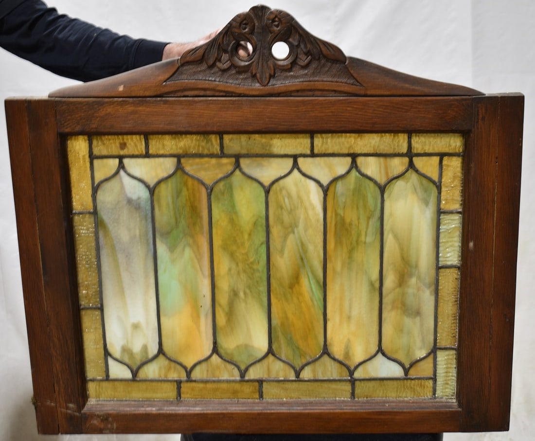 VICTORIAN LEADED GLASS WINDOW, 19TH C., 28" X 31" (1 of 4)