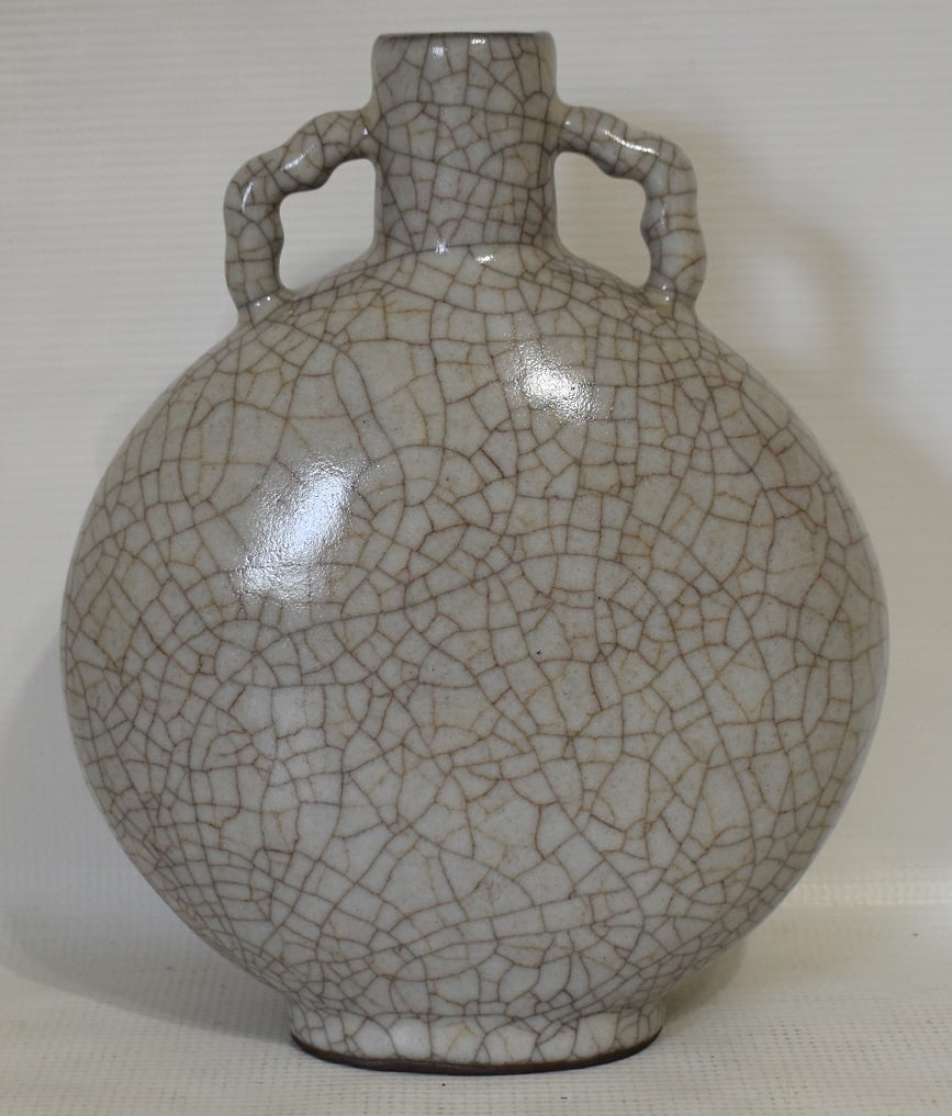 CHINESE CRACKLE GLAZE PILL VASE W/OPEN HANDLES (1 of 8)