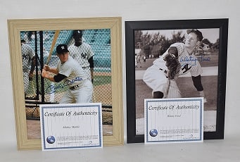 2 AUTOGRAPHED PHOTOS WHITEY FORD, MICKEY MANTLE W/COA'S: LOT (2) AUTOGRAPHED PHOTOS WHITEY FORD, MICKEY MANTLE W/COA'S, 8" X 10"